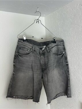 H&M Washed Gray Denim Jean Shorts with Raw Hem